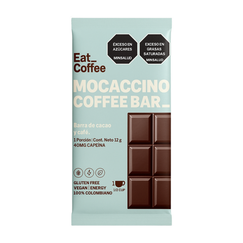 Mocaccino Coffee Bar 12gr - Barra de cacao semiamargo y café colombiano. Ingredientes