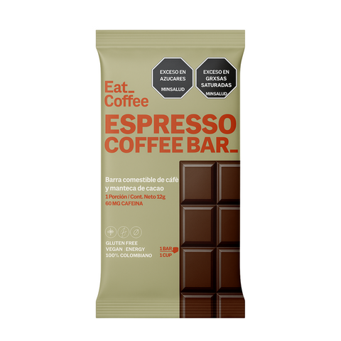Espresso Coffee Bar 12g - Barra de cacao semiamargo y café colombiano. Ingredientes